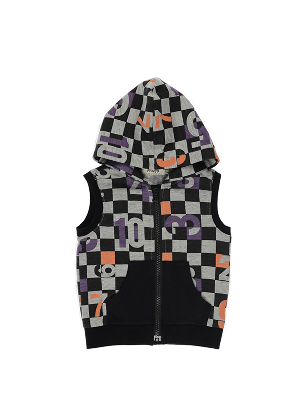 Erkek Bebek Kapüşonlu ve Baskılı Kanguru Cepli Siyah Yelek