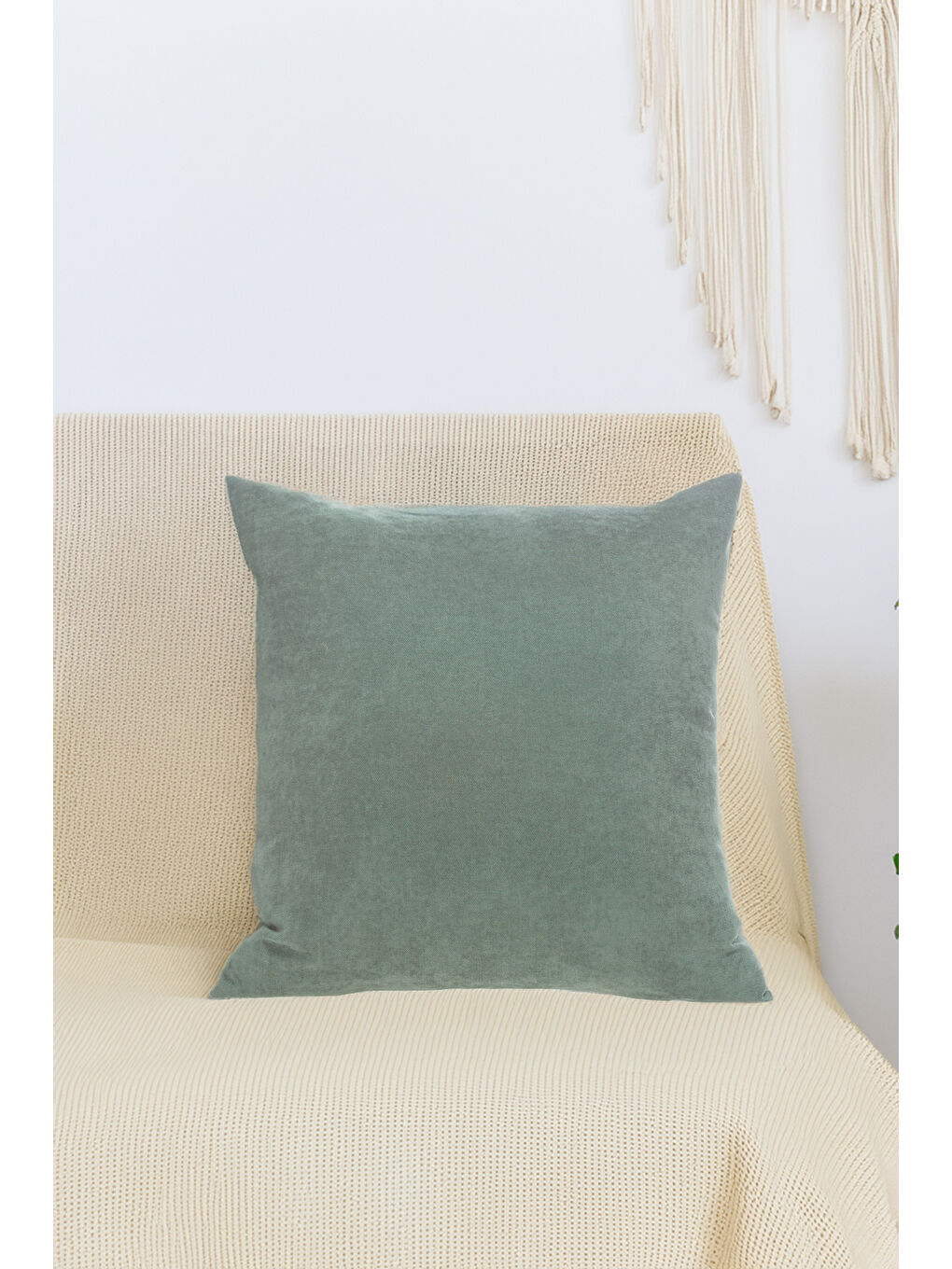 Panoroma Süet Dokulu Düz Punch (Panç) İçin Uygun Mint Yeşili 50X50 Dekoratif Kırlent Kılıfı-4