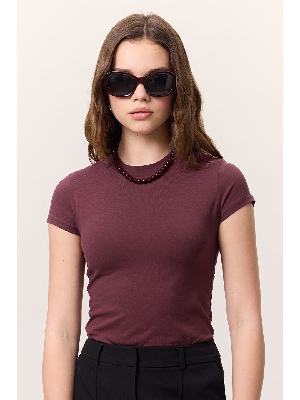 Kısa Kollu Elastanlı Body Bordo-1