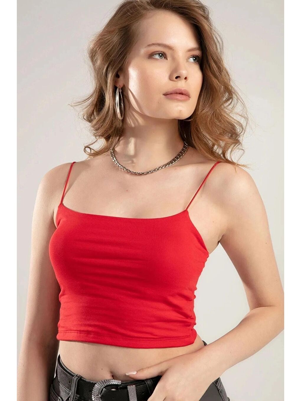 Kırmızı Pamuklu İp Askılı Crop-1