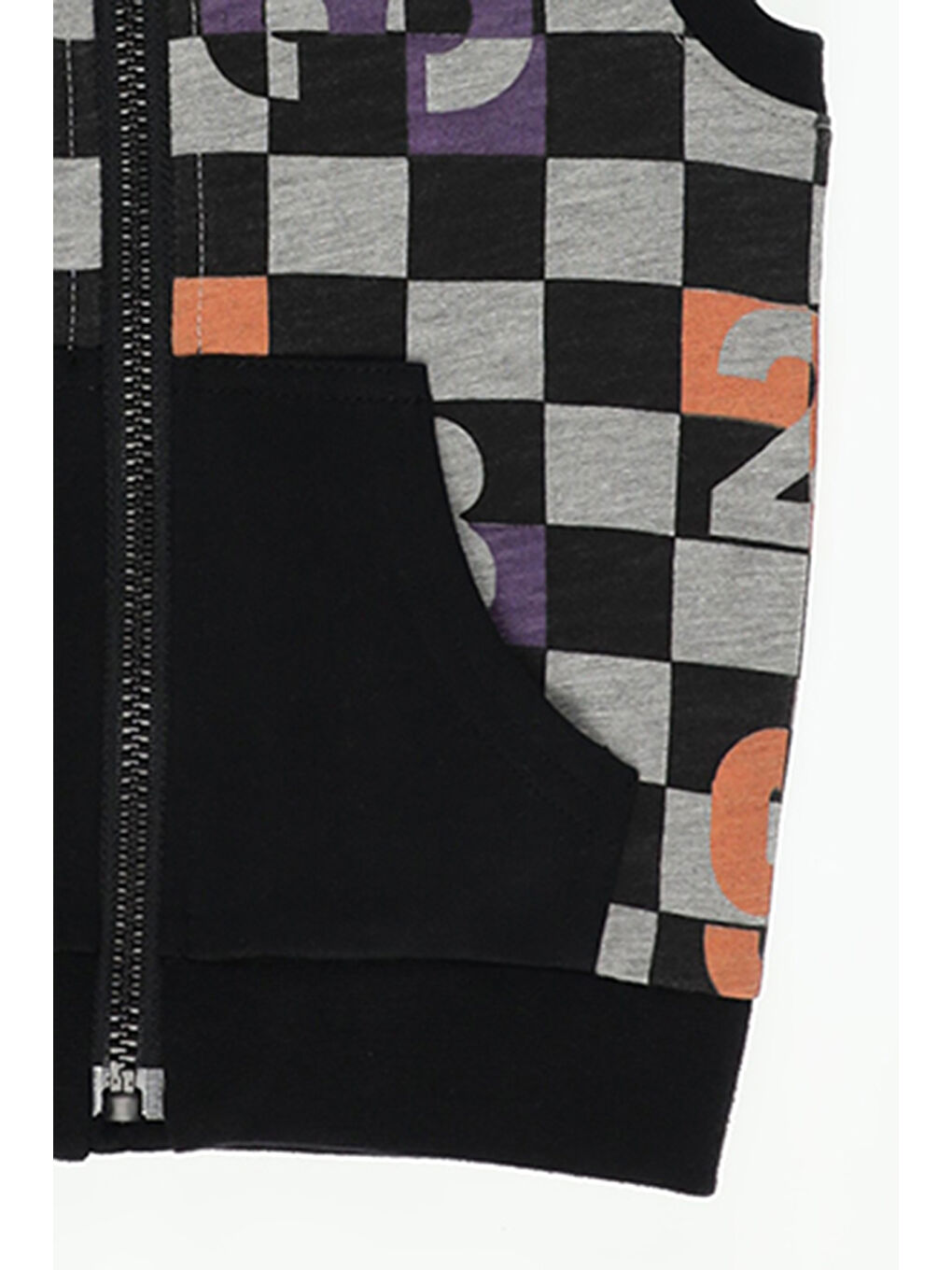 Erkek Bebek Kapüşonlu ve Baskılı Kanguru Cepli Siyah Yelek-2