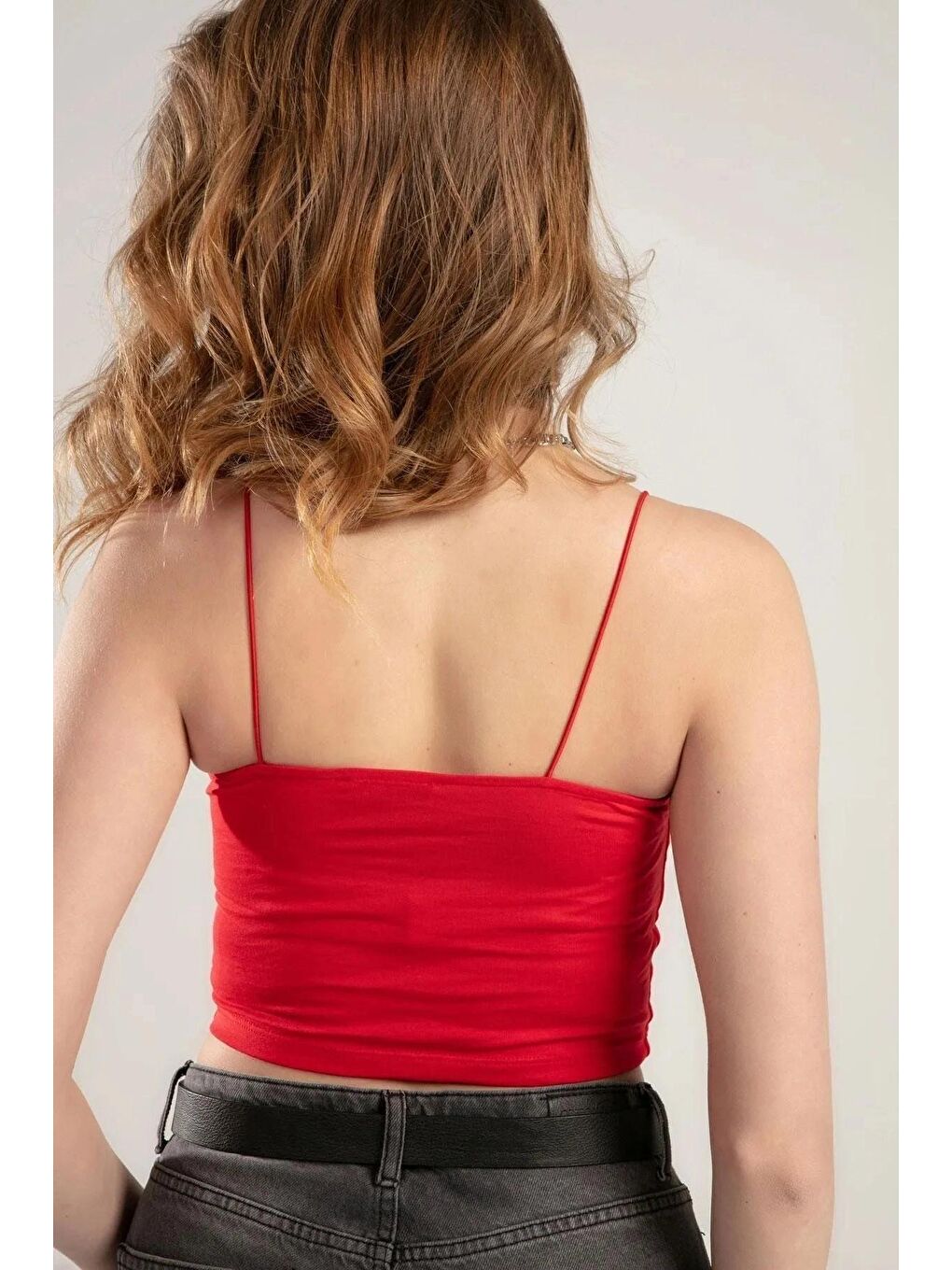 Kırmızı Pamuklu İp Askılı Crop-2