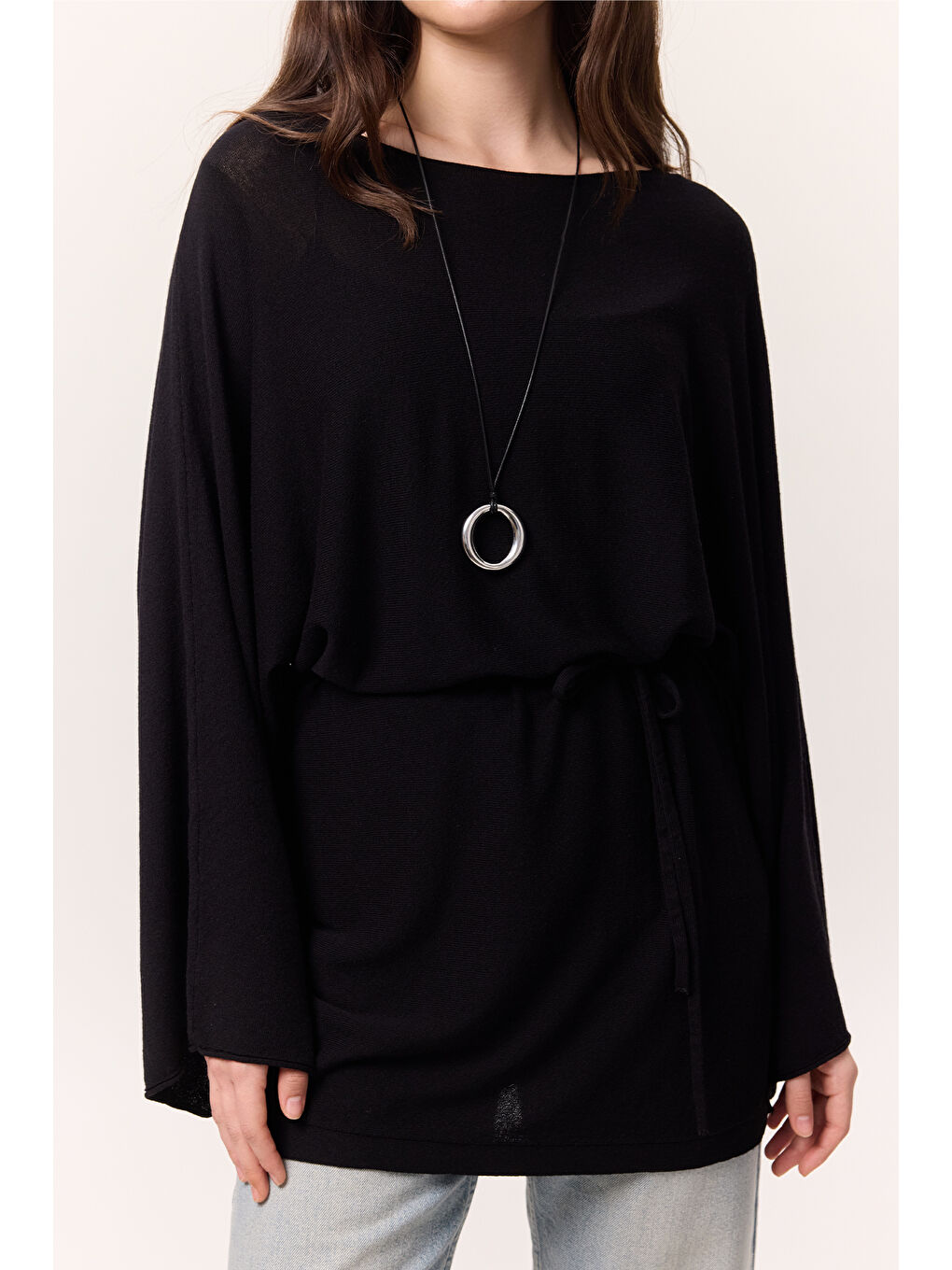 Triko Kuşaklı Tunik Siyah-3