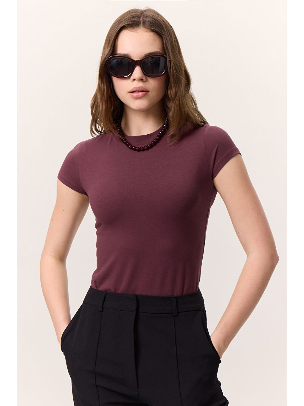Kısa Kollu Elastanlı Body Bordo-2