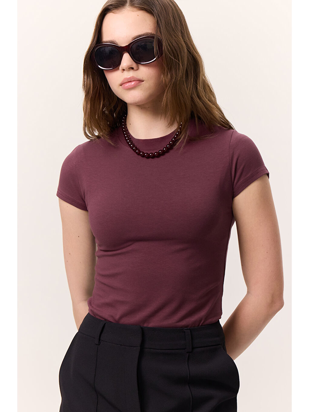 Kısa Kollu Elastanlı Body Bordo-3