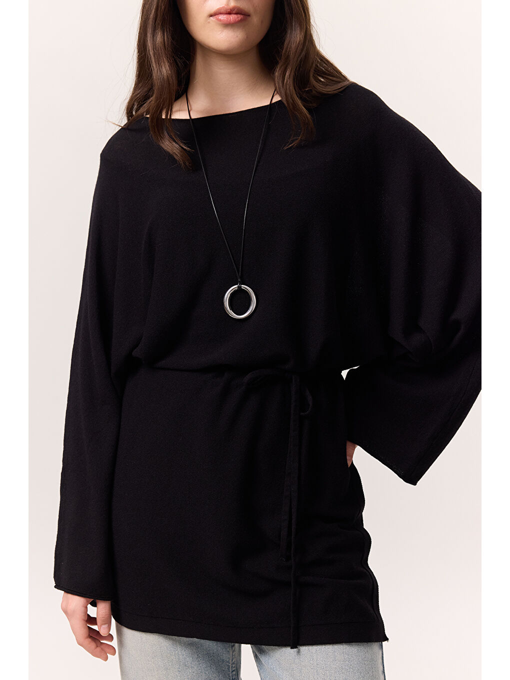 Triko Kuşaklı Tunik Siyah-4