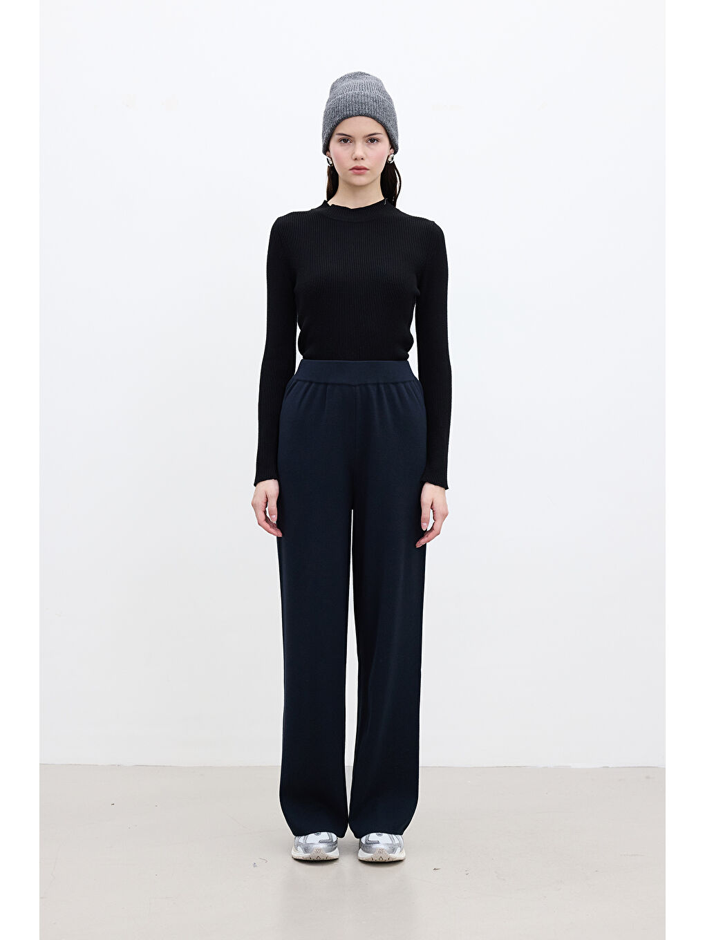 Düz Paça Triko Pantolon Lacivert-1