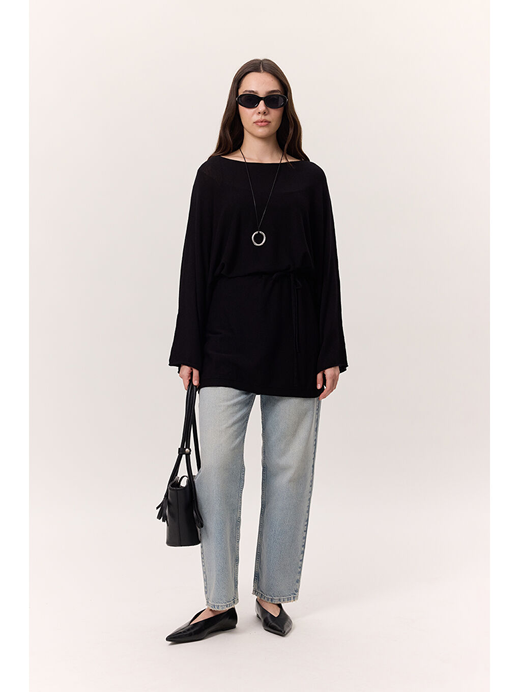 Triko Kuşaklı Tunik Siyah-5