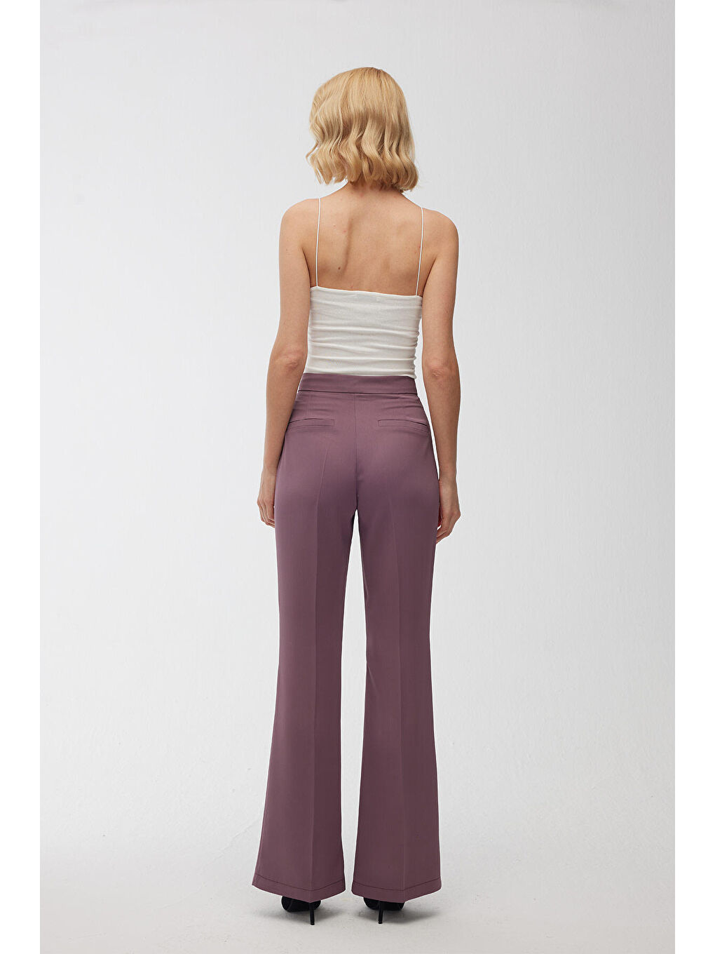 Saten İspanyol Paça Pantolon Mor-7