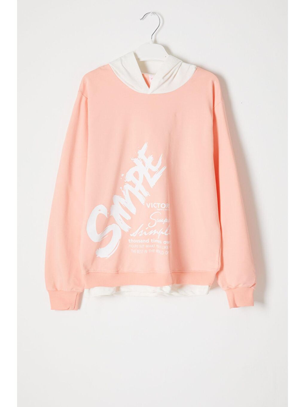 Pembe Somon Simple Yazı Baskı Kapüşonlu Kız Sweatshirt 16595