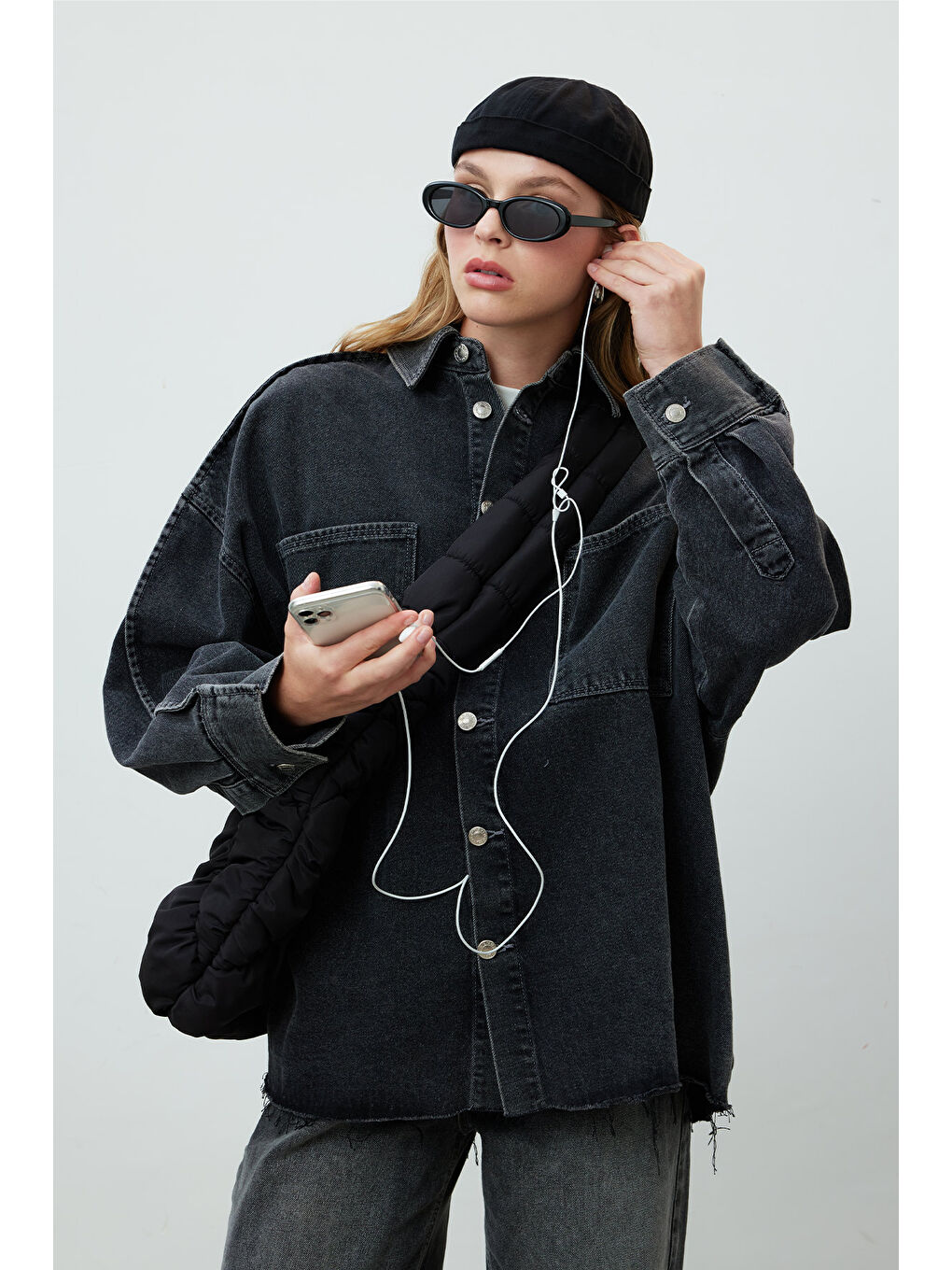 Oversize Denim Gömlek Ceket Antrasit