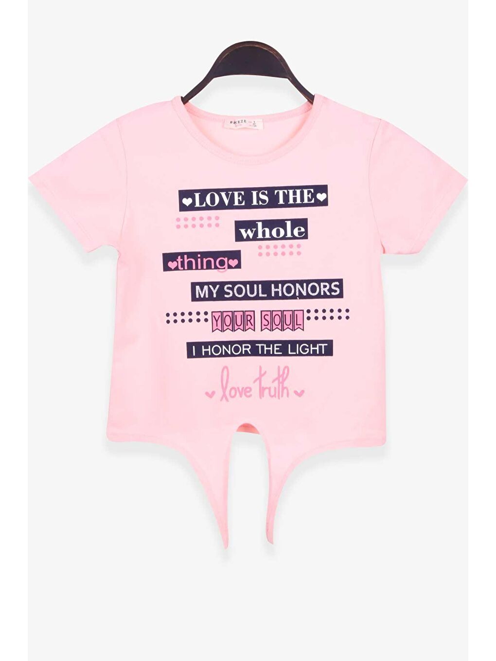 Pembe Kız Çocuk Tişört Yazı Baskılı Somon (9-14 Yaş)