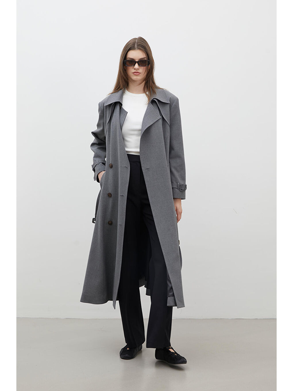 Parıs Oversize Kruvaze Trençkot Gri-1