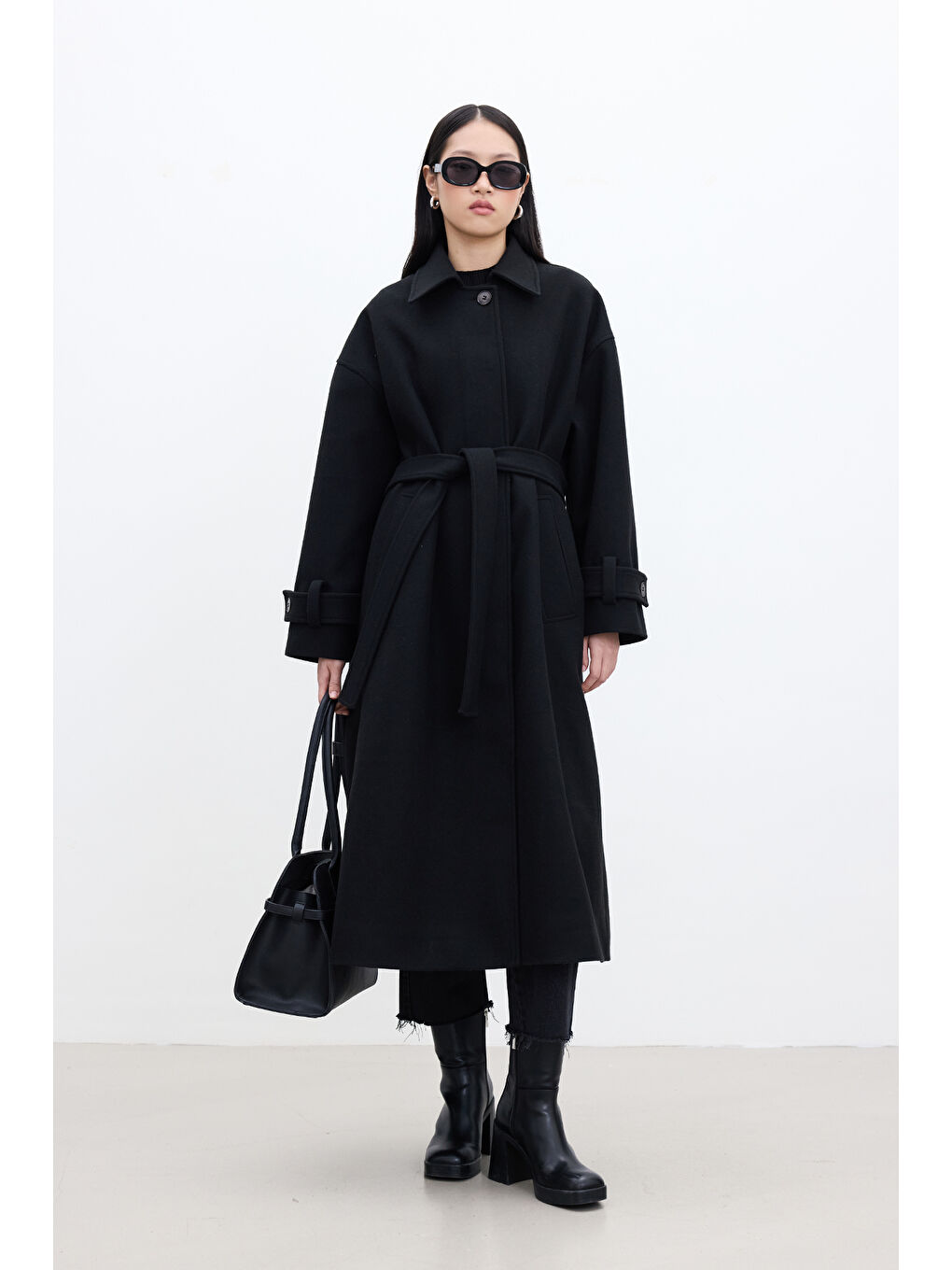 Andy Oversize Kaşe Kaban Siyah-1