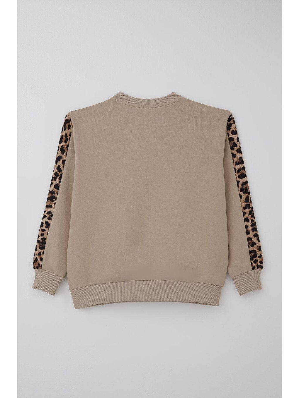 Kız Çocuk Eşofman Takımı Yazı Nakışlı Kenarları Leopar Desenli Bej (8-14 Yaş)-5