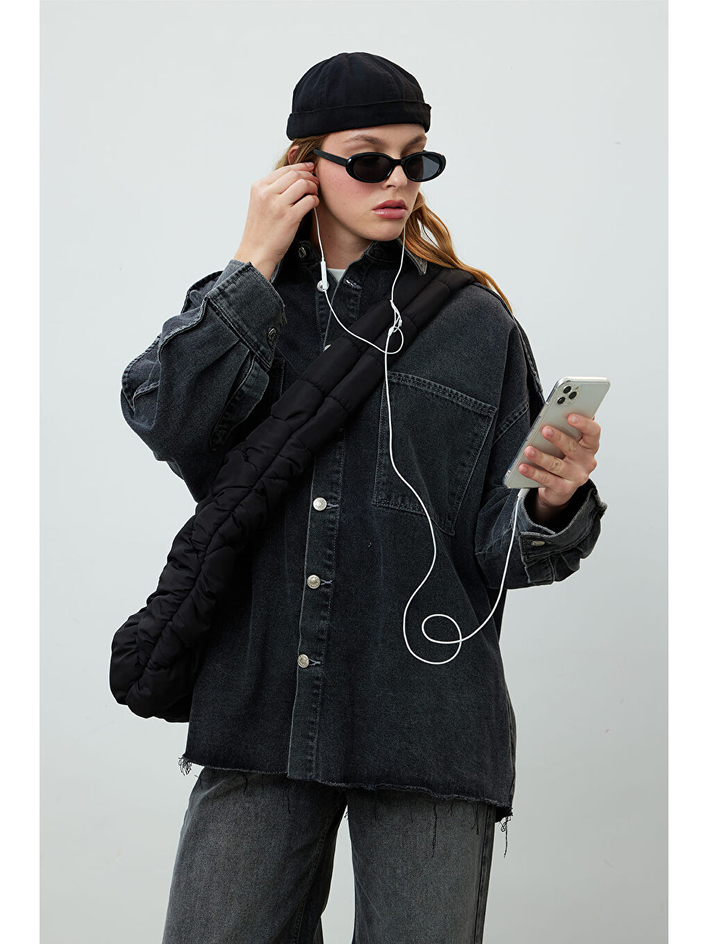 Oversize Denim Gömlek Ceket Antrasit-1