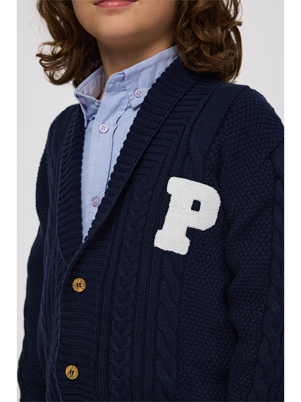 Erkek Çocuk Düğmeli Harf Detaylı Lacivert Hırka-3