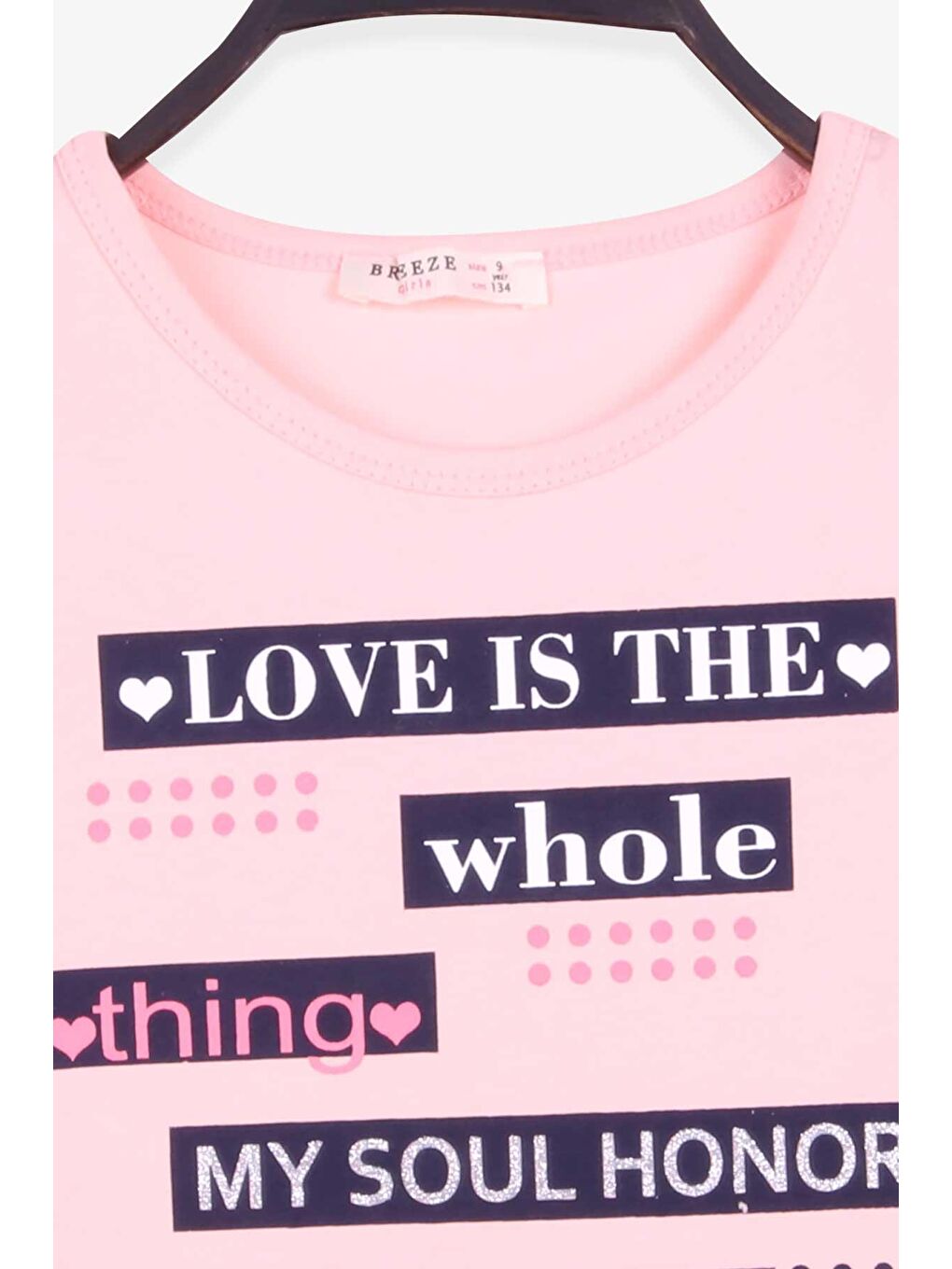 Pembe Kız Çocuk Tişört Yazı Baskılı Somon (9-14 Yaş)-2