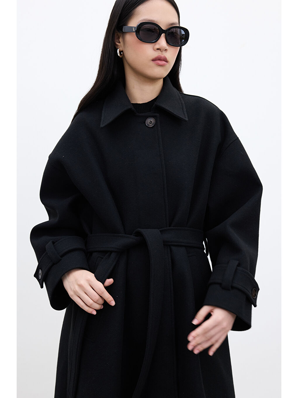 Andy Oversize Kaşe Kaban Siyah-2