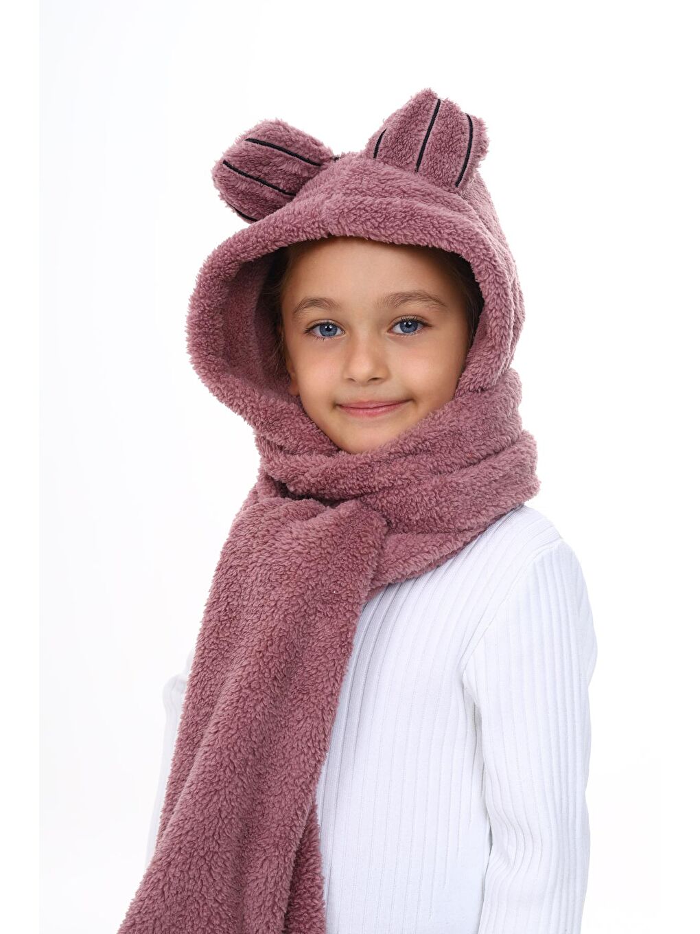 Pembe Kız Çocuk Pelüş Atkılı Bere 5 14 Yaş Lx1090-1