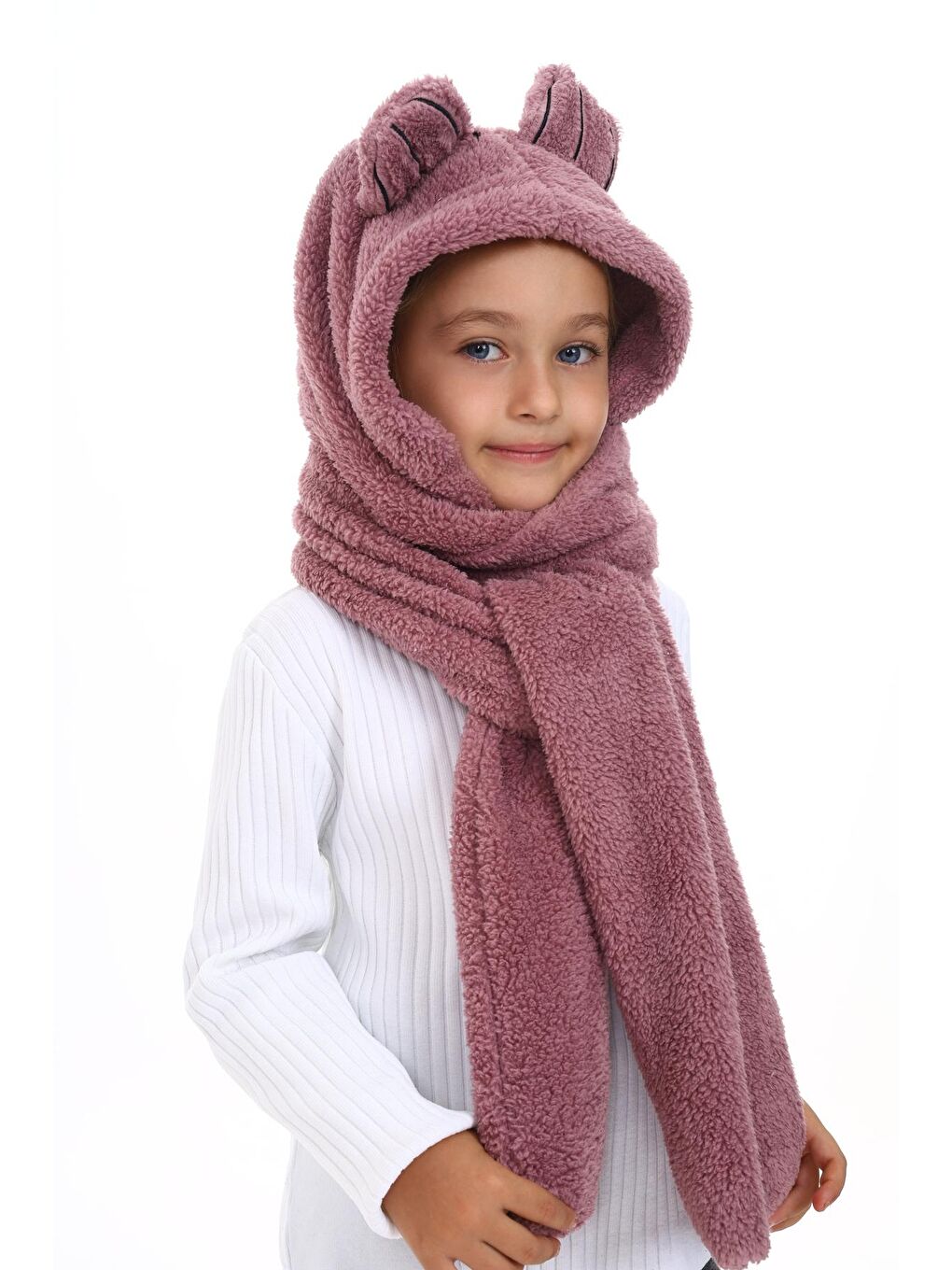 Pembe Kız Çocuk Pelüş Atkılı Bere 5 14 Yaş Lx1090-2
