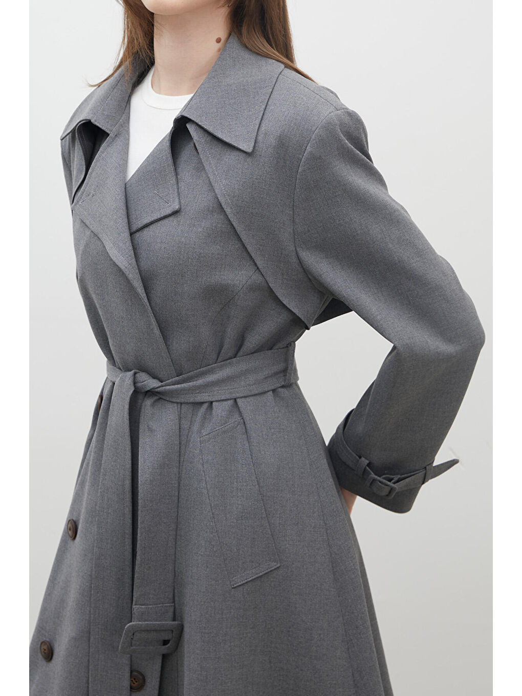 Parıs Oversize Kruvaze Trençkot Gri-6
