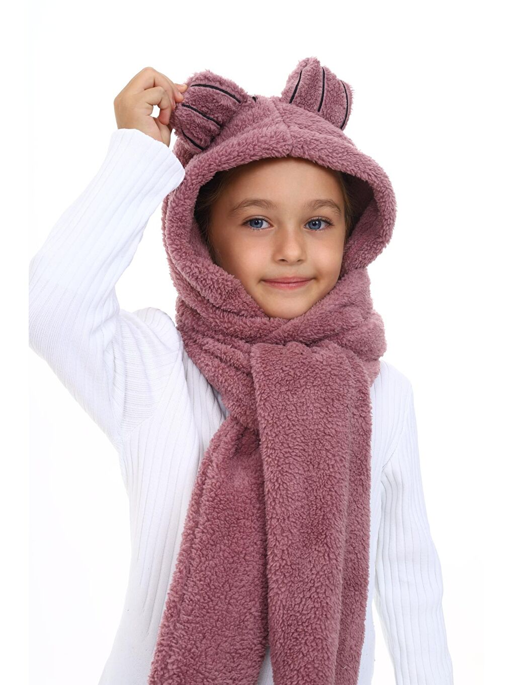 Pembe Kız Çocuk Pelüş Atkılı Bere 5 14 Yaş Lx1090-3