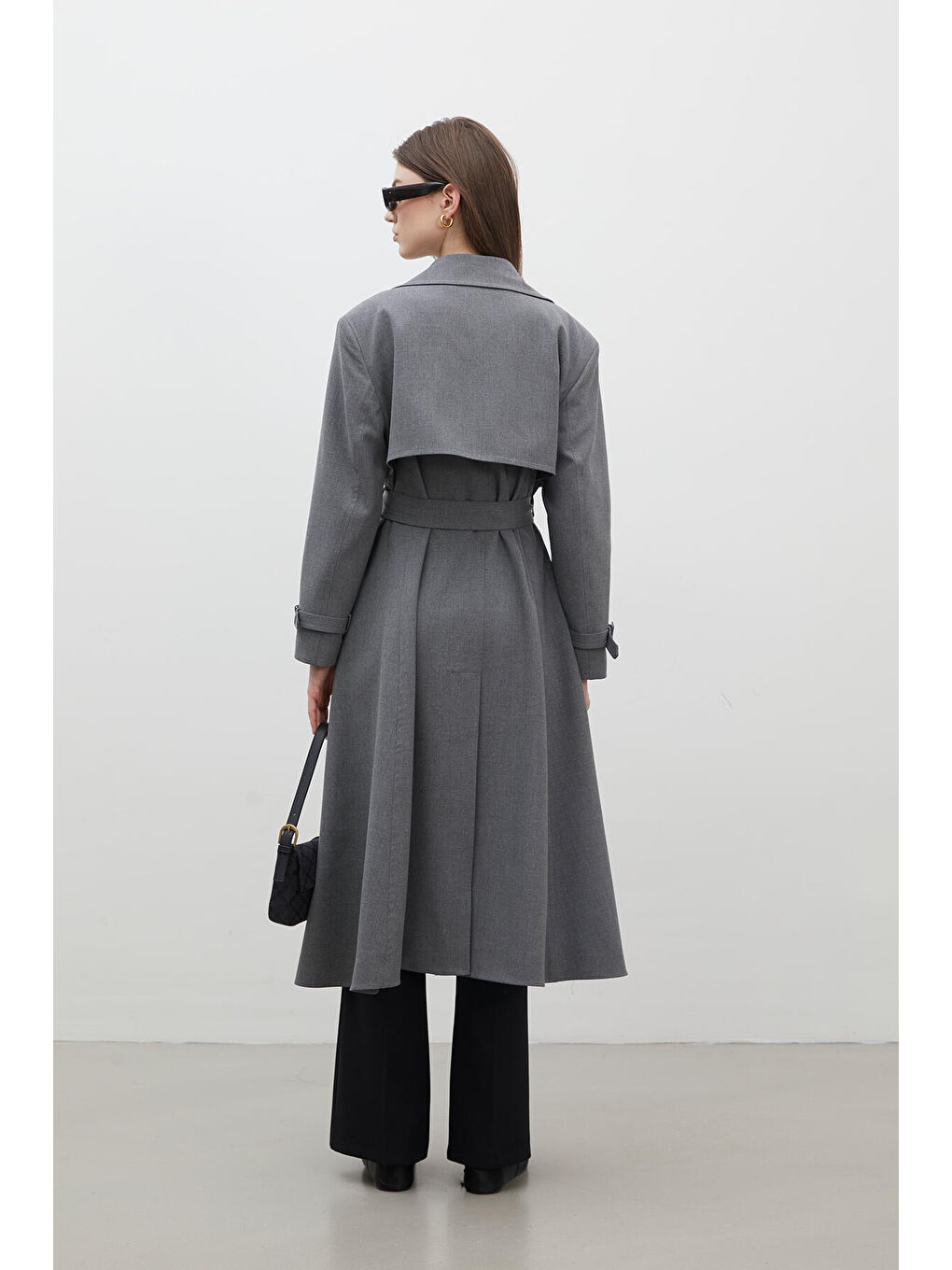 Parıs Oversize Kruvaze Trençkot Gri-7