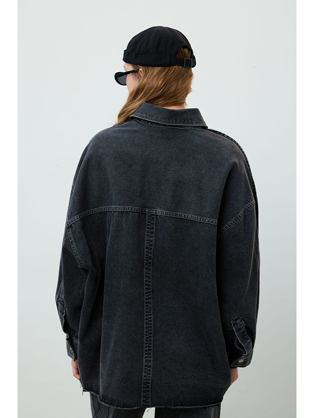 Oversize Denim Gömlek Ceket Antrasit-5