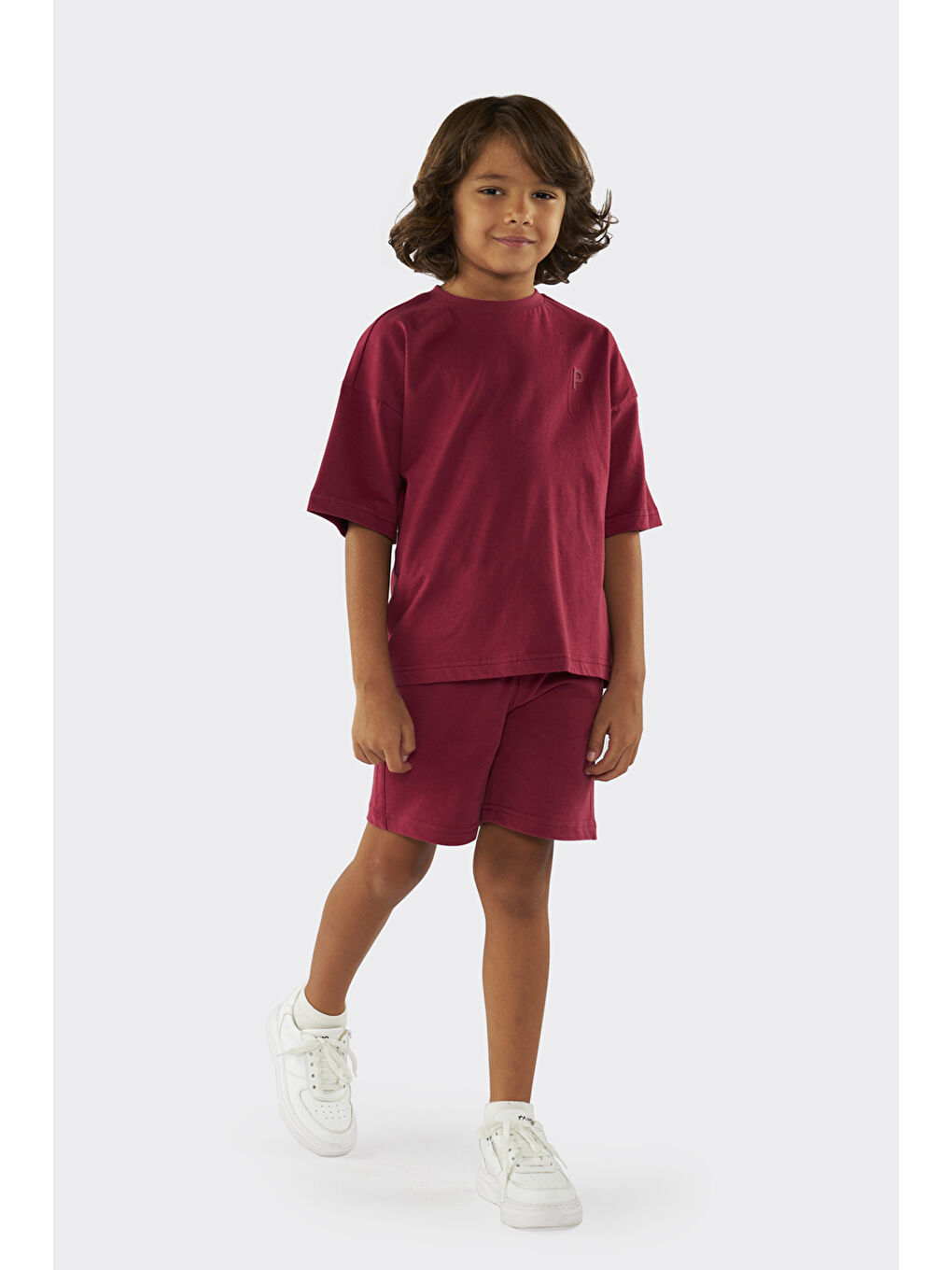 Unisex Çocuk Beli Lastikli Bordo Örme Şort-2
