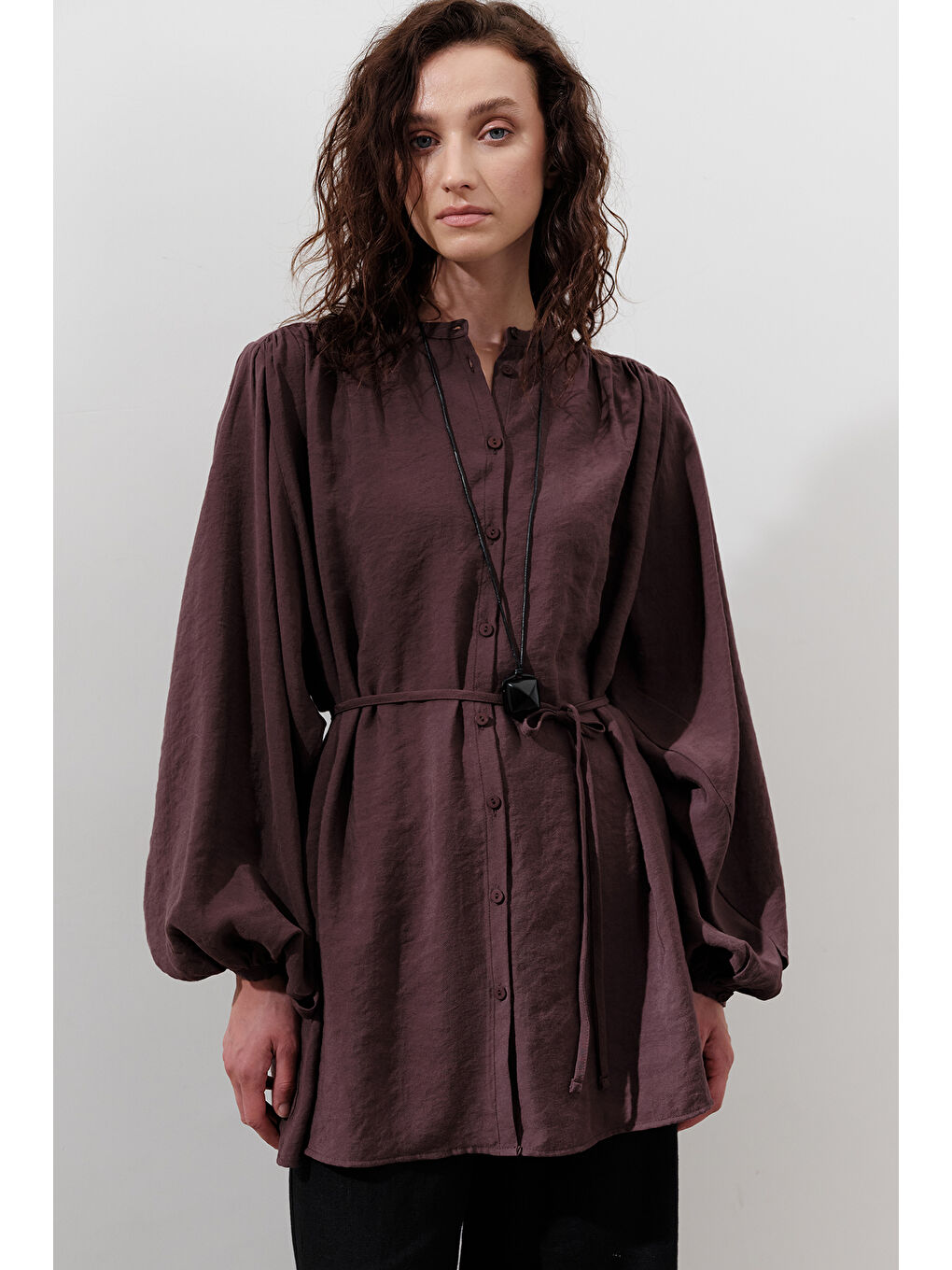 Lyocell Büzgülü Tunik Mor