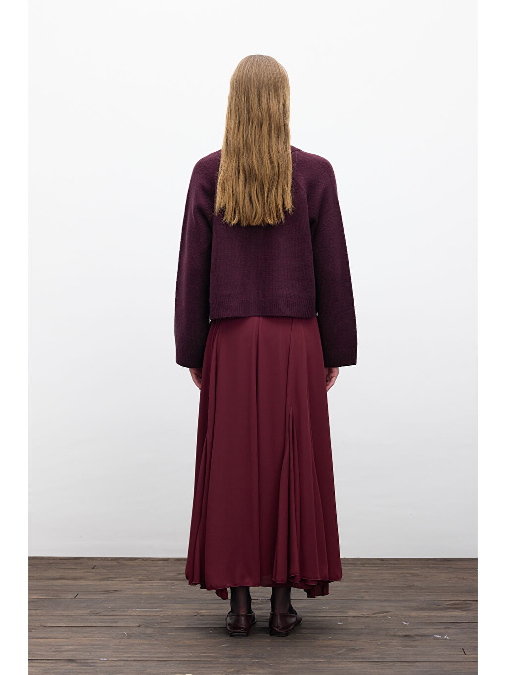 Düz Örgü Düğmeli Triko Hırka Mürdüm-5