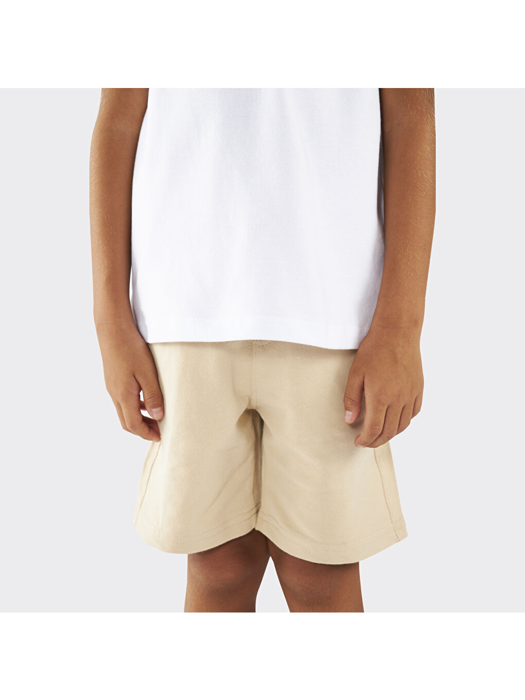 Unisex Çocuk Beli Lastikli Bej Örme Şort-4
