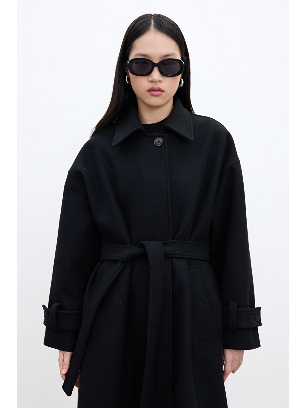 Andy Oversize Kaşe Kaban Siyah-4