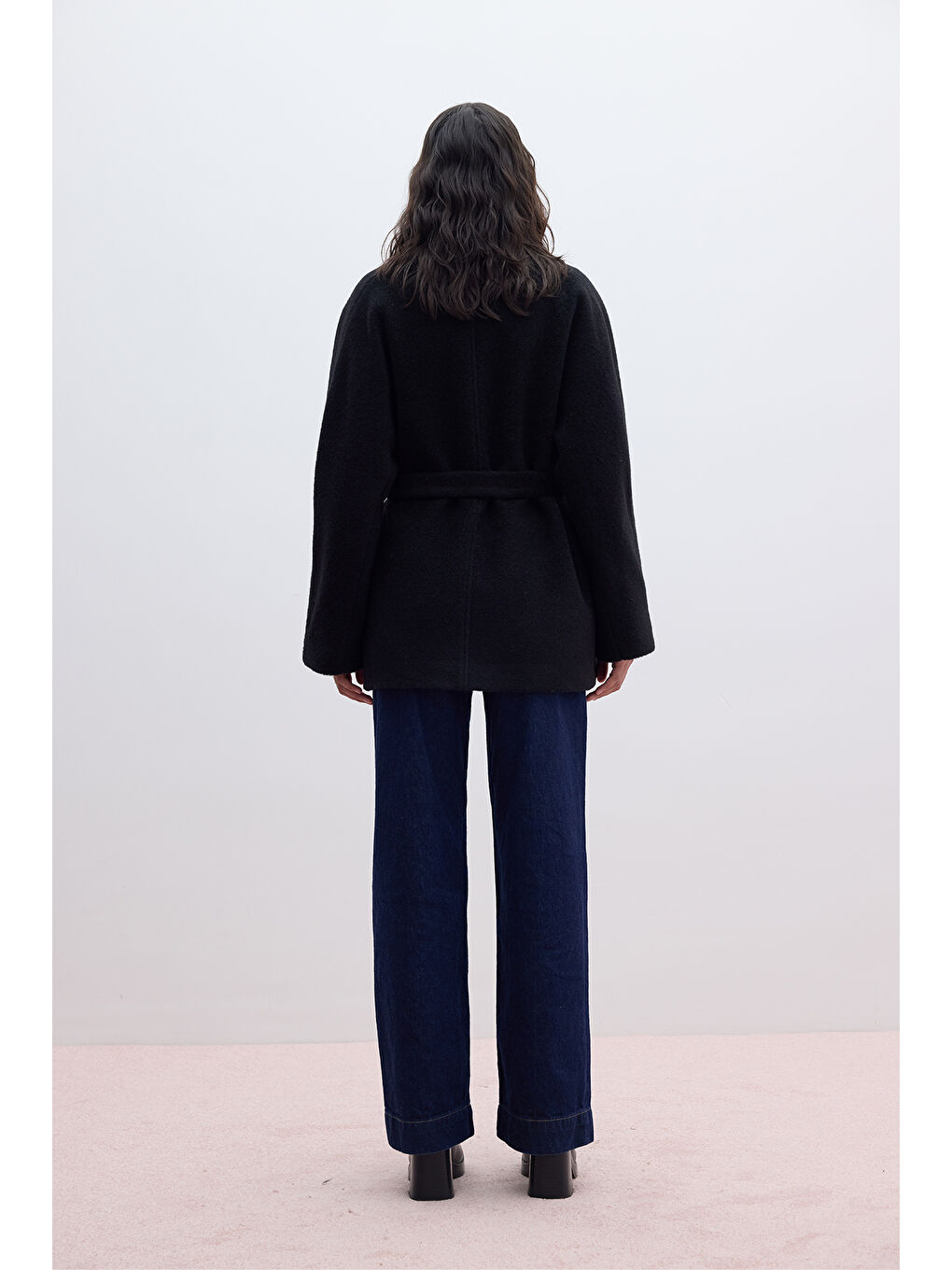 Kalın Kaşe Kimono Kaban Siyah-5