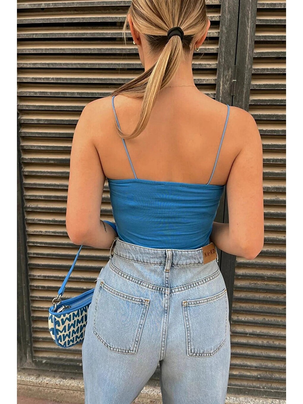 Mavi Pamuklu İp Askılı Crop-4