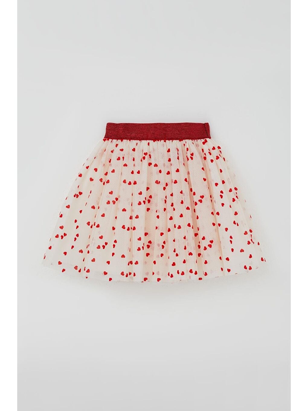 Ekru Kız Çocuk Tütü Etek Kalp Desenli Beli Lastikli Krem (6-10 Yaş)-3