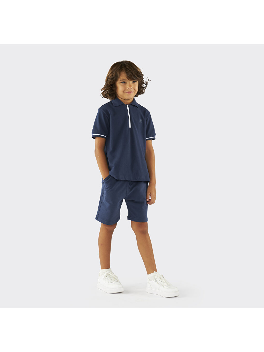 Unisex Çocuk Beli Lastikli Örme Lacivert Şort-3