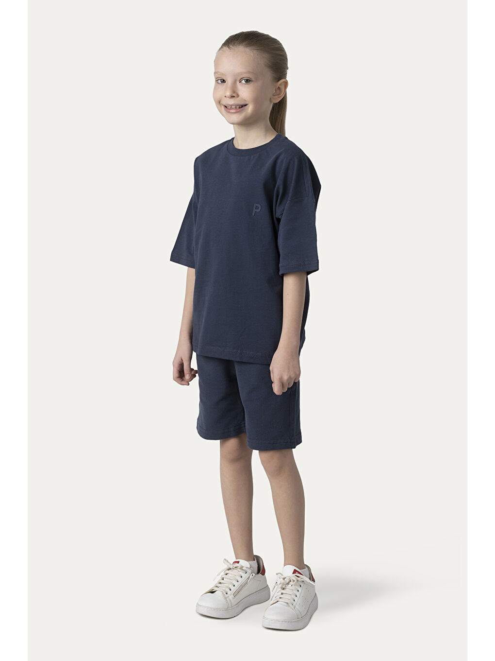 Unisex Çocuk Beli Lastikli Örme Lacivert Şort-5