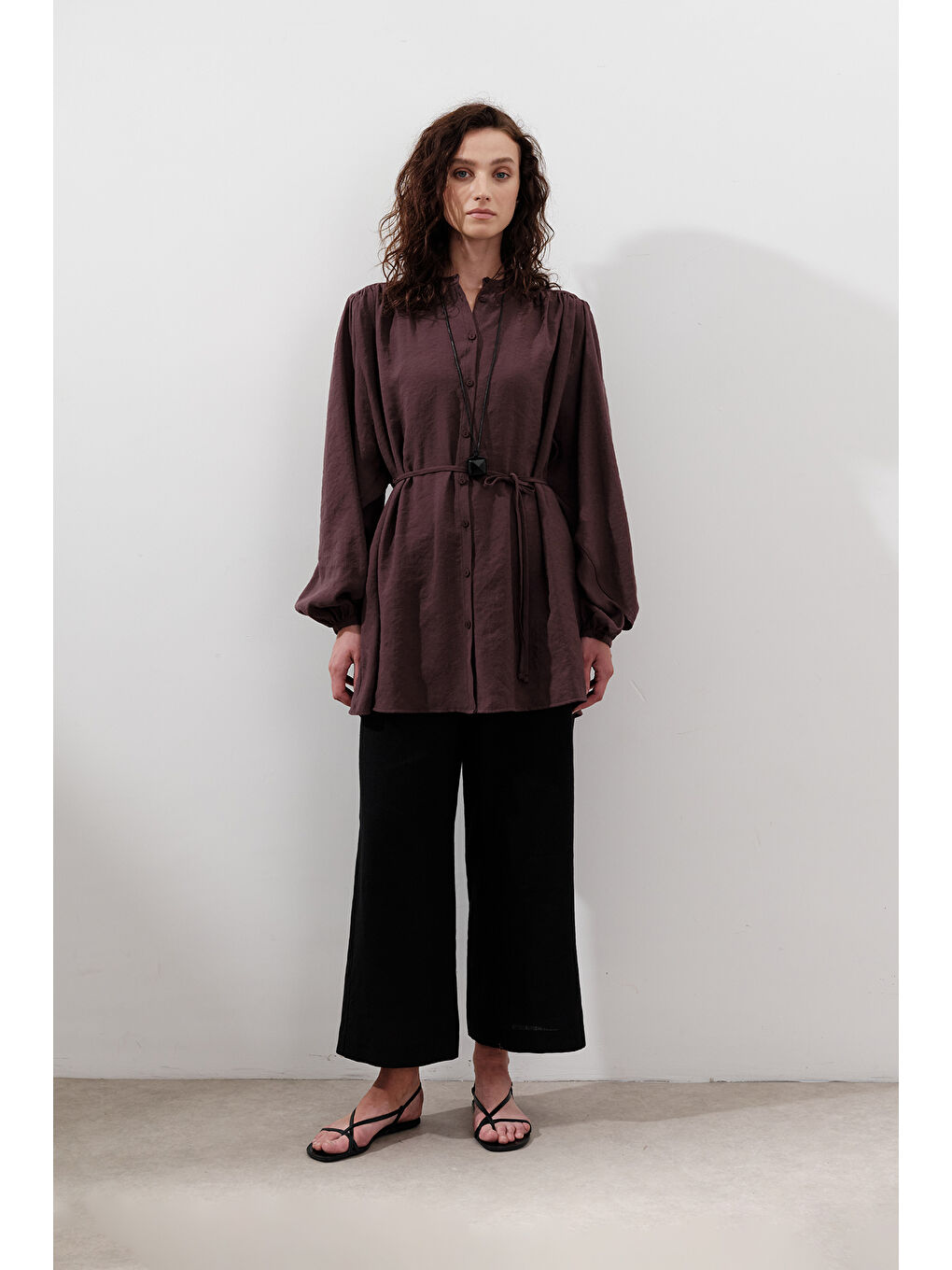 Lyocell Büzgülü Tunik Mor-4