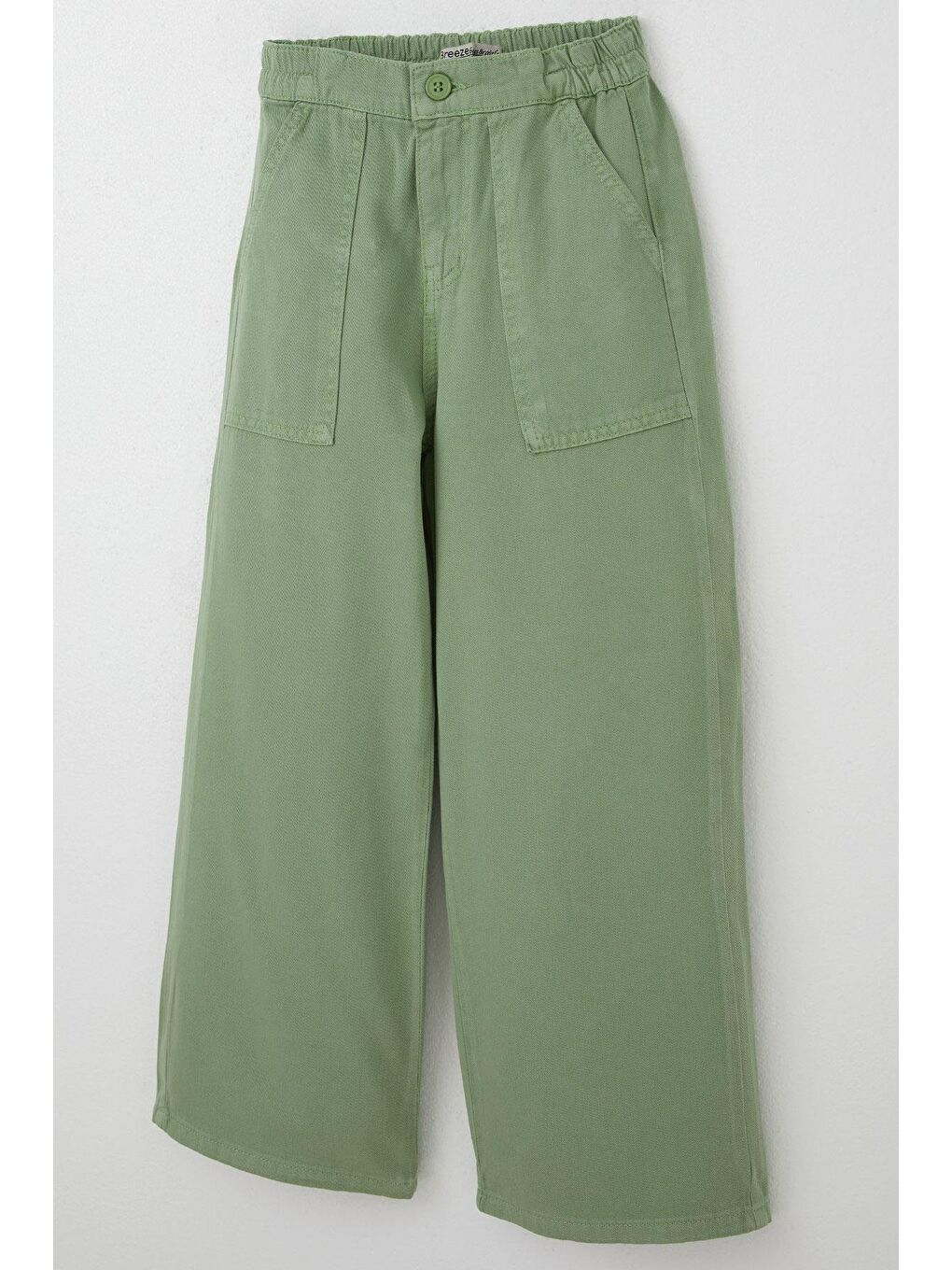 Kız Çocuk Gabardin Pantolon Geniş Paça Beli Lastikli Mint Yeşili (5-9 Yaş)-3