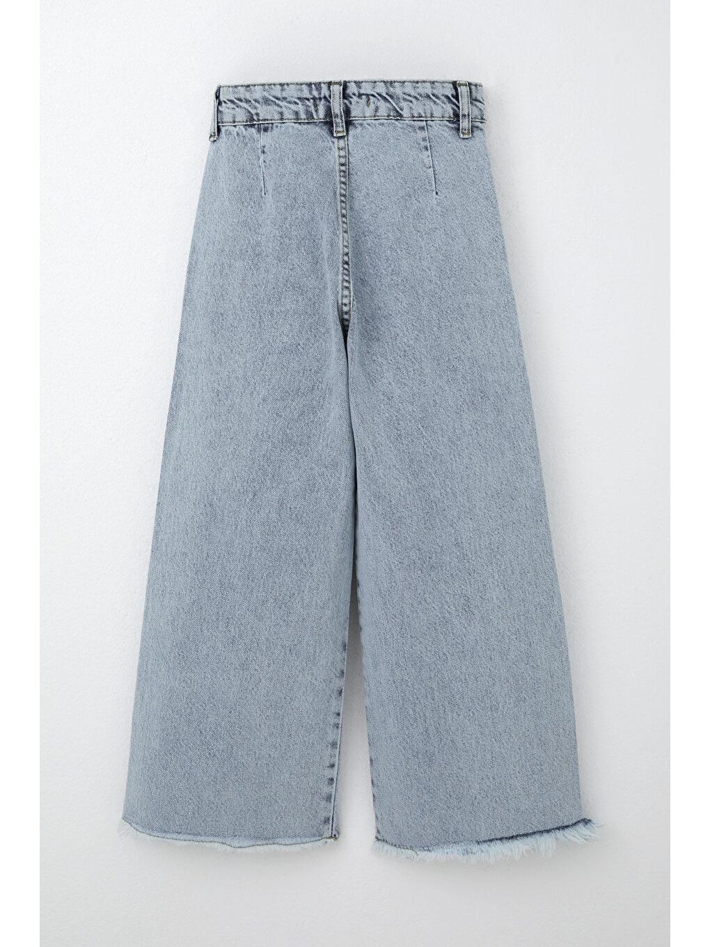 Kız Çocuk Jean Pantolon Geniş Paça Düğmeli Paçası Püskül Detaylı Açık Mavi (5-9 Yaş)-3