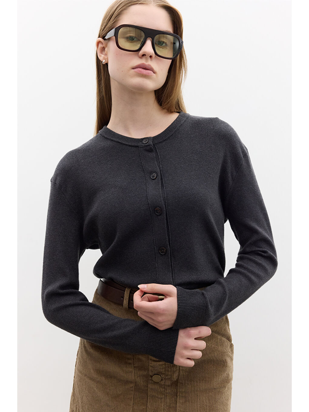 Yumuşak Dokulu Triko Hırka Antrasit-2