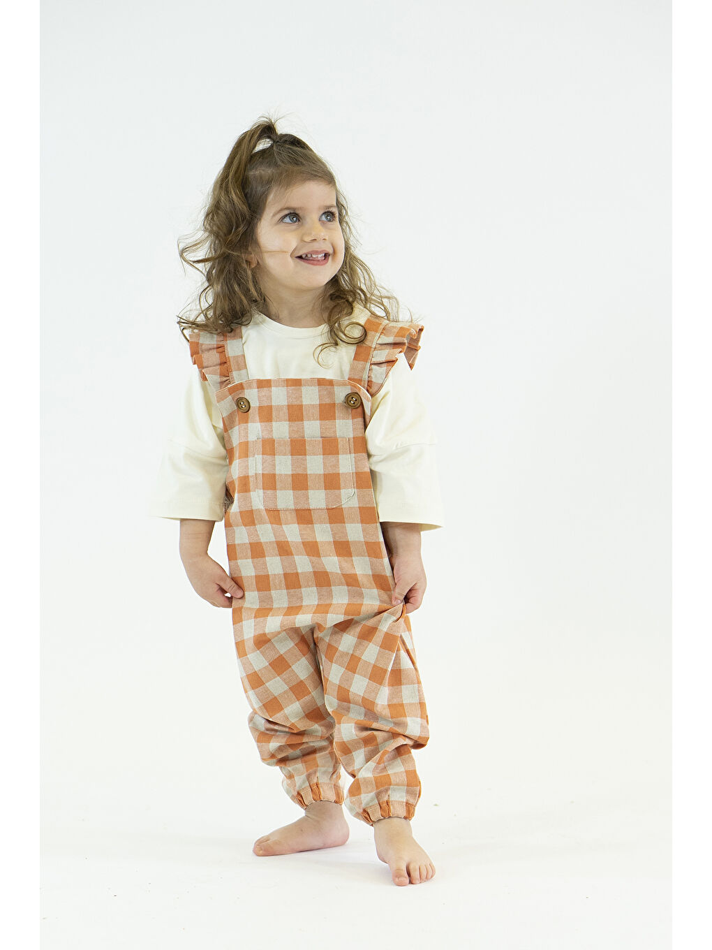 Lila Mai Turuncu Krem Ekose Keten Tulum