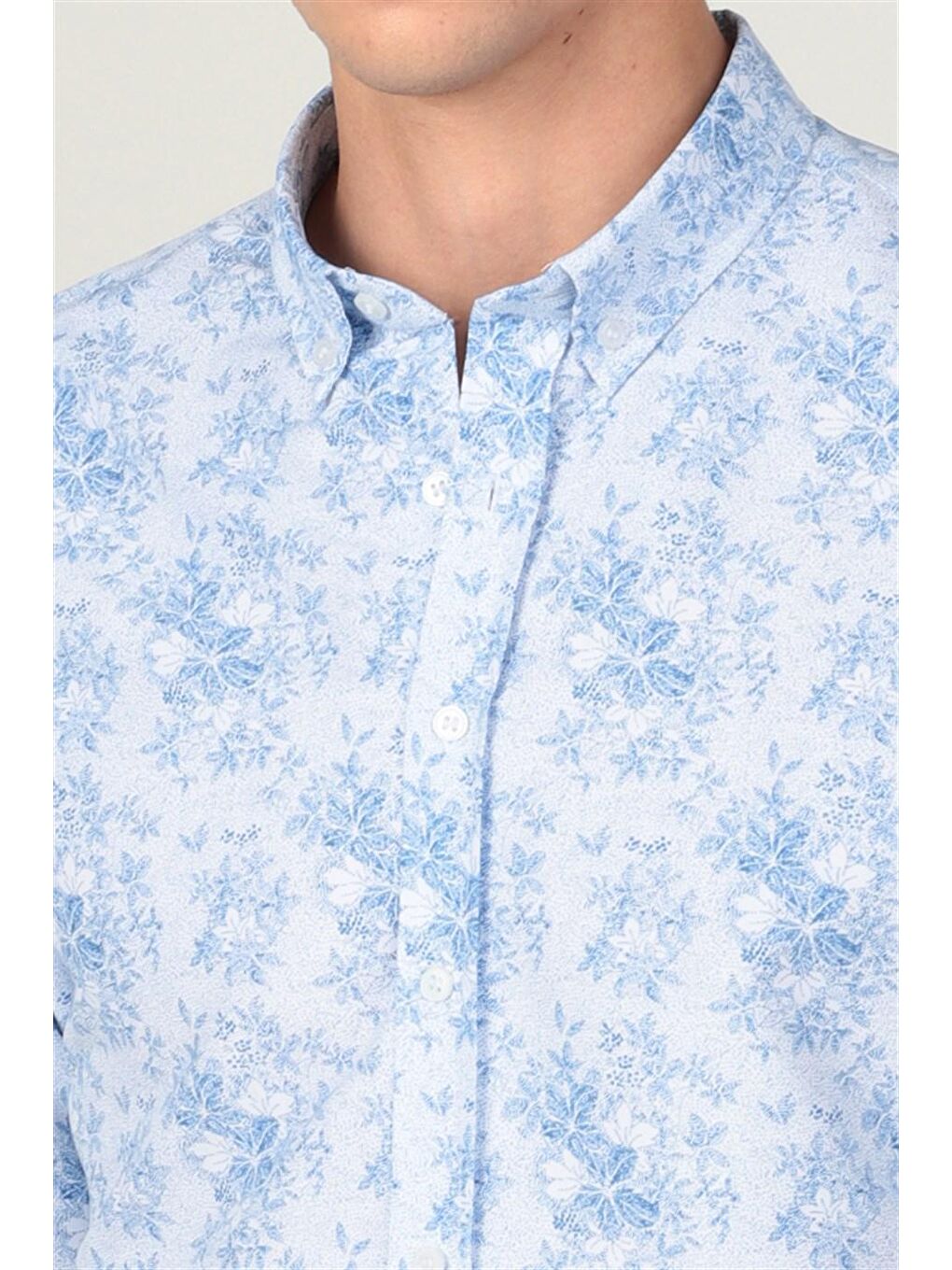 Beyaz Slim Fit Uzun Kol Baskılı Desenli Yaka Düğmeli Erkek Gömlek-2