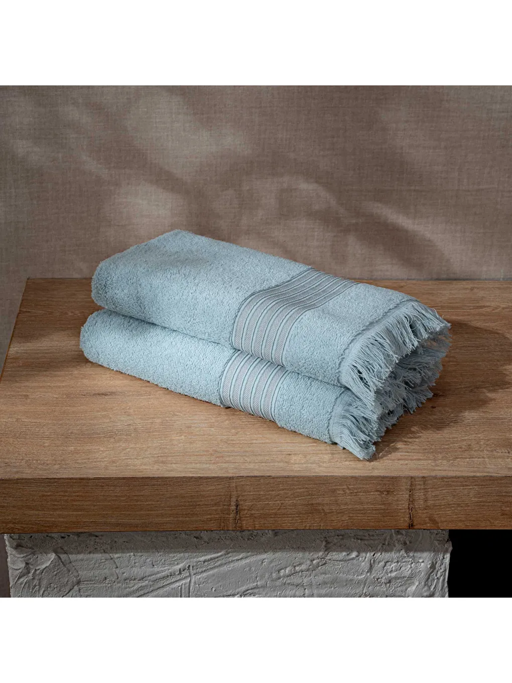 Aya 2'li El Yüz Havlusu Seti %100 Pamuk Jakarlı Mavi 50x80 Cm-2