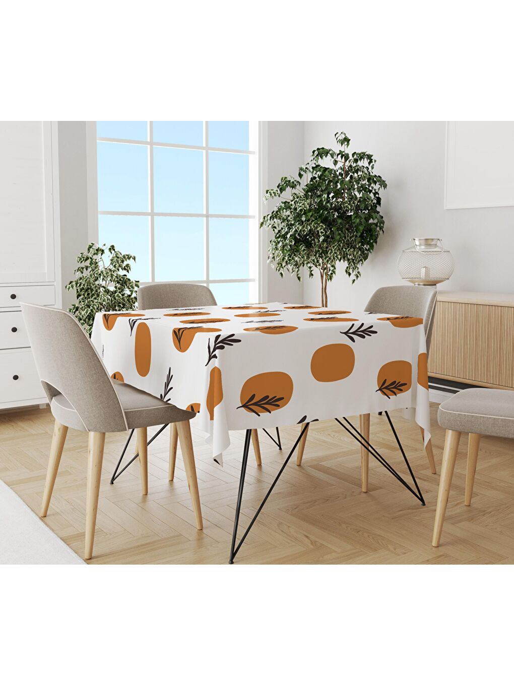 Karışık Yaprak Desenli 140x200 Süet Masa Örtüsü