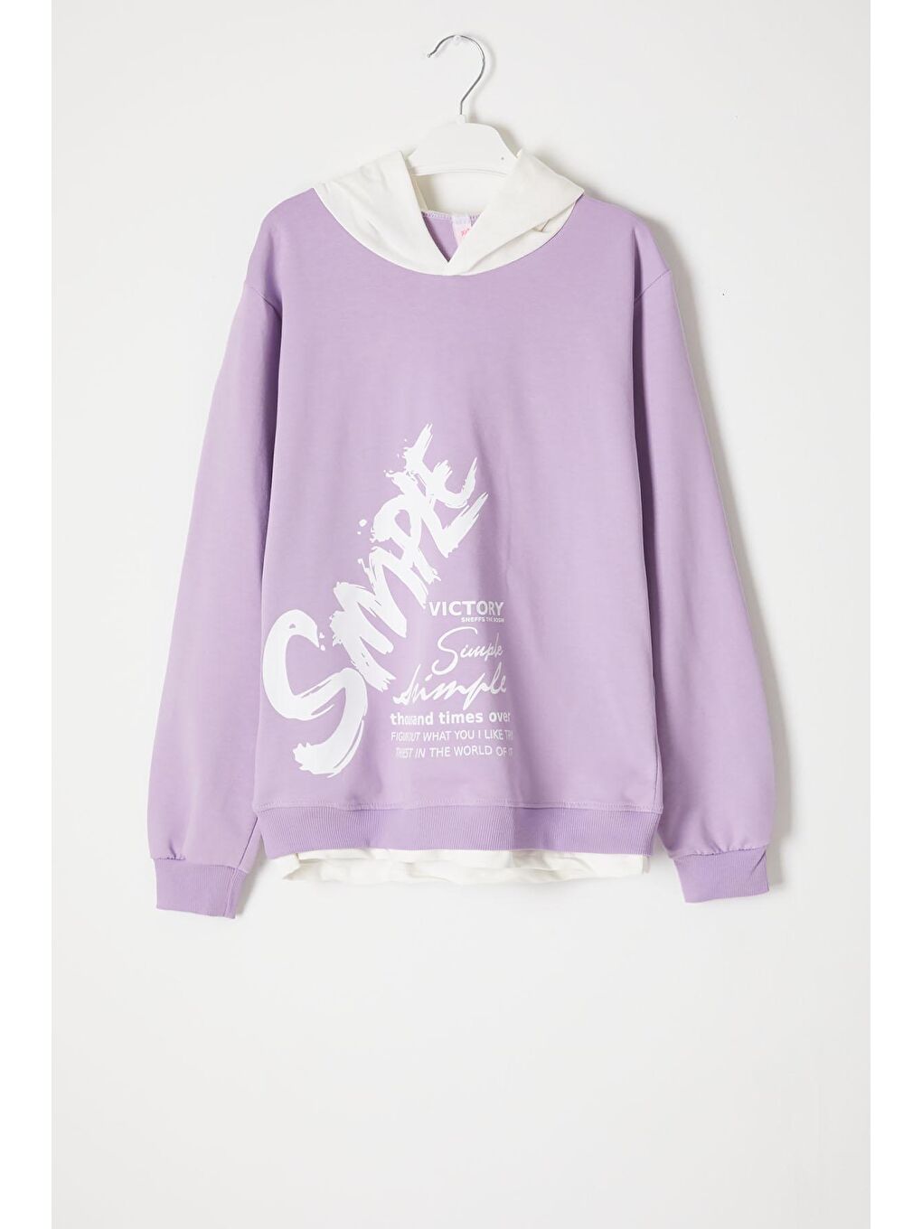 Lila Simple Yazı Baskı Kapüşonlu Kız Sweatshirt 16599