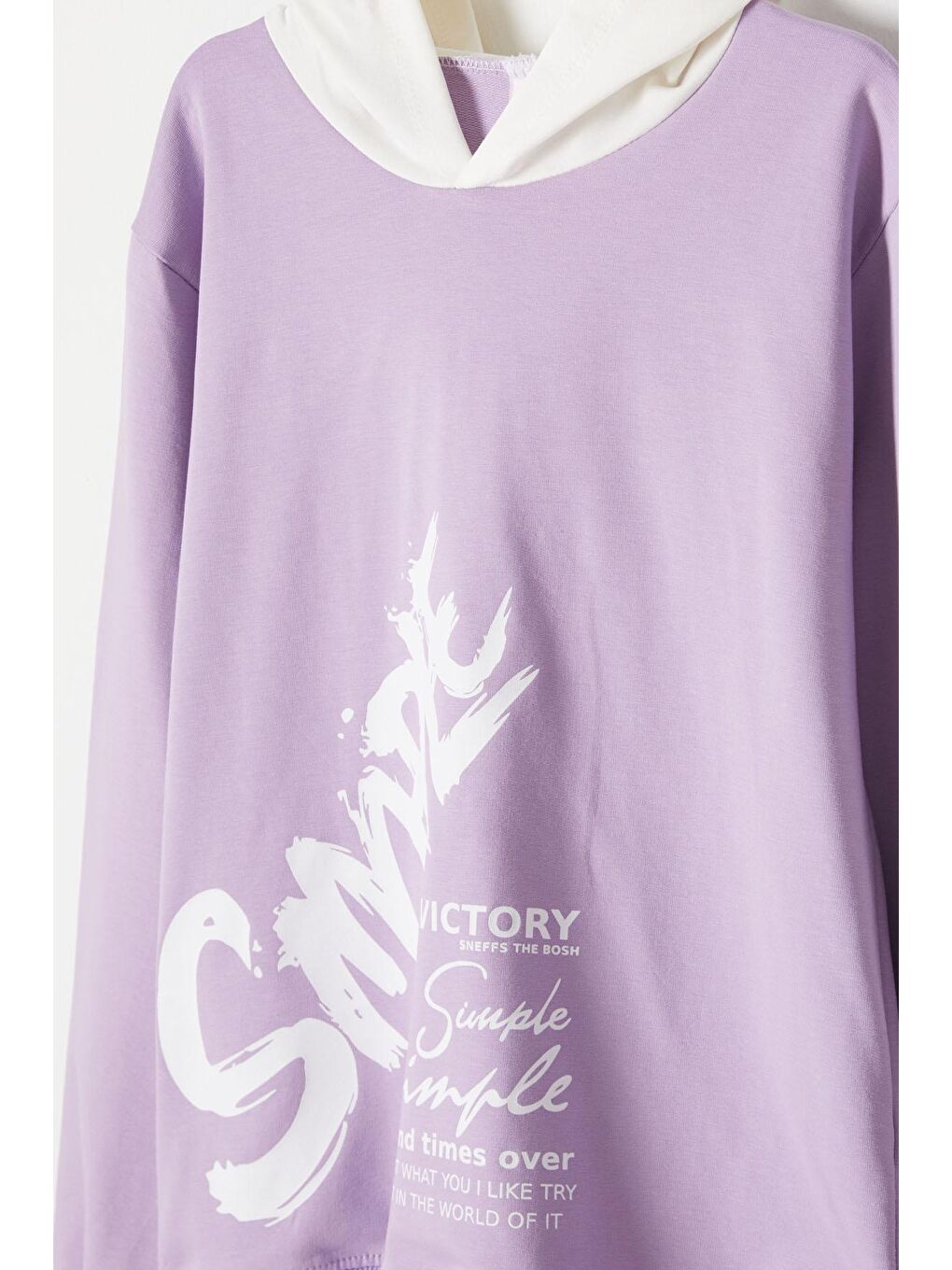 Lila Simple Yazı Baskı Kapüşonlu Kız Sweatshirt 16599-1