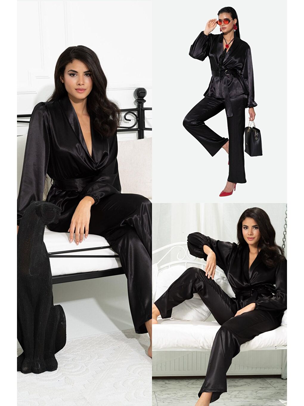 2'li Hem İçeride Hem Dışarıda Siyah Pijama Takım